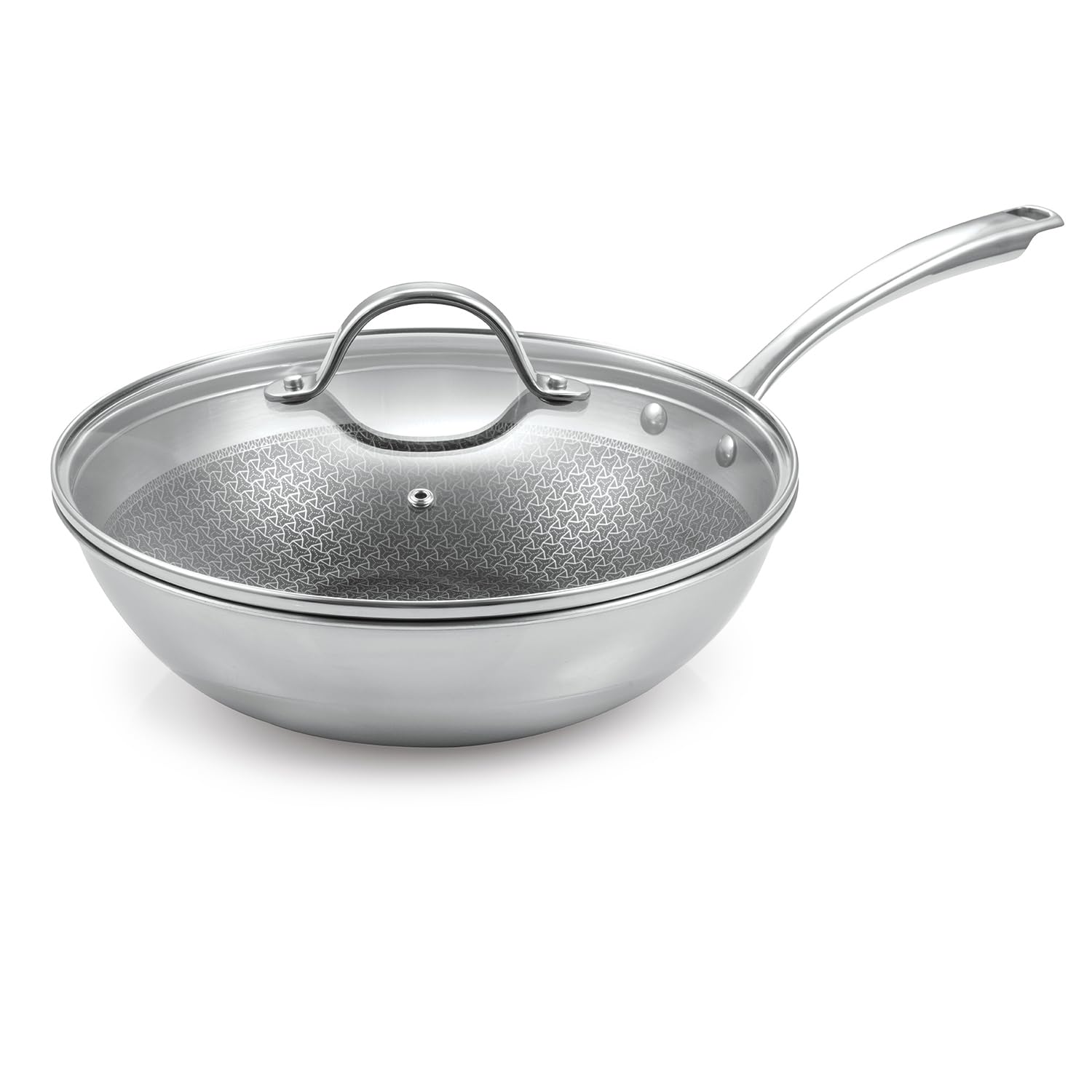 Tescoma 780569 Wok 28cm inox antiaderente, coperchio vetro, induzione