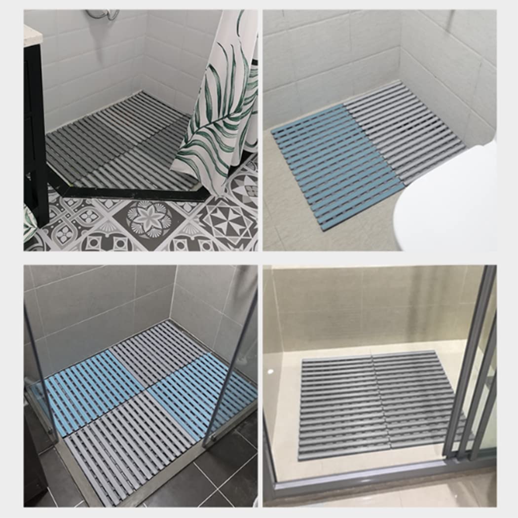 Alfombrilla de Bañera Cuadrada Azul Alfombrillas de Ducha Antideslizantes Alfombra de Baño TPE + PP con Orificios de Drenaje y Ventosas Seguridad Suave (40×63cm)