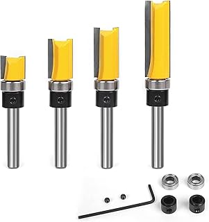 Pattern Flush Trim Bit 4 Pcs Router Bits，Top Bearing Flush Trim Bits Set，1/4 Inch Shank ,Cutting Length 1/2", 3/4", 1", 1-1/2"