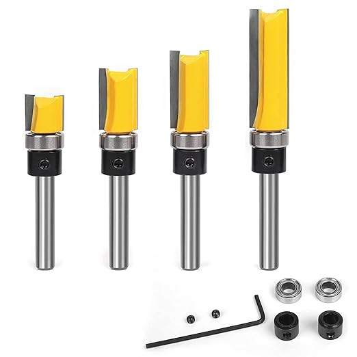 TOOLDO Pattern Flush Trim Router Bit Set ，4 Pcs Router Bits，1/4 Inch