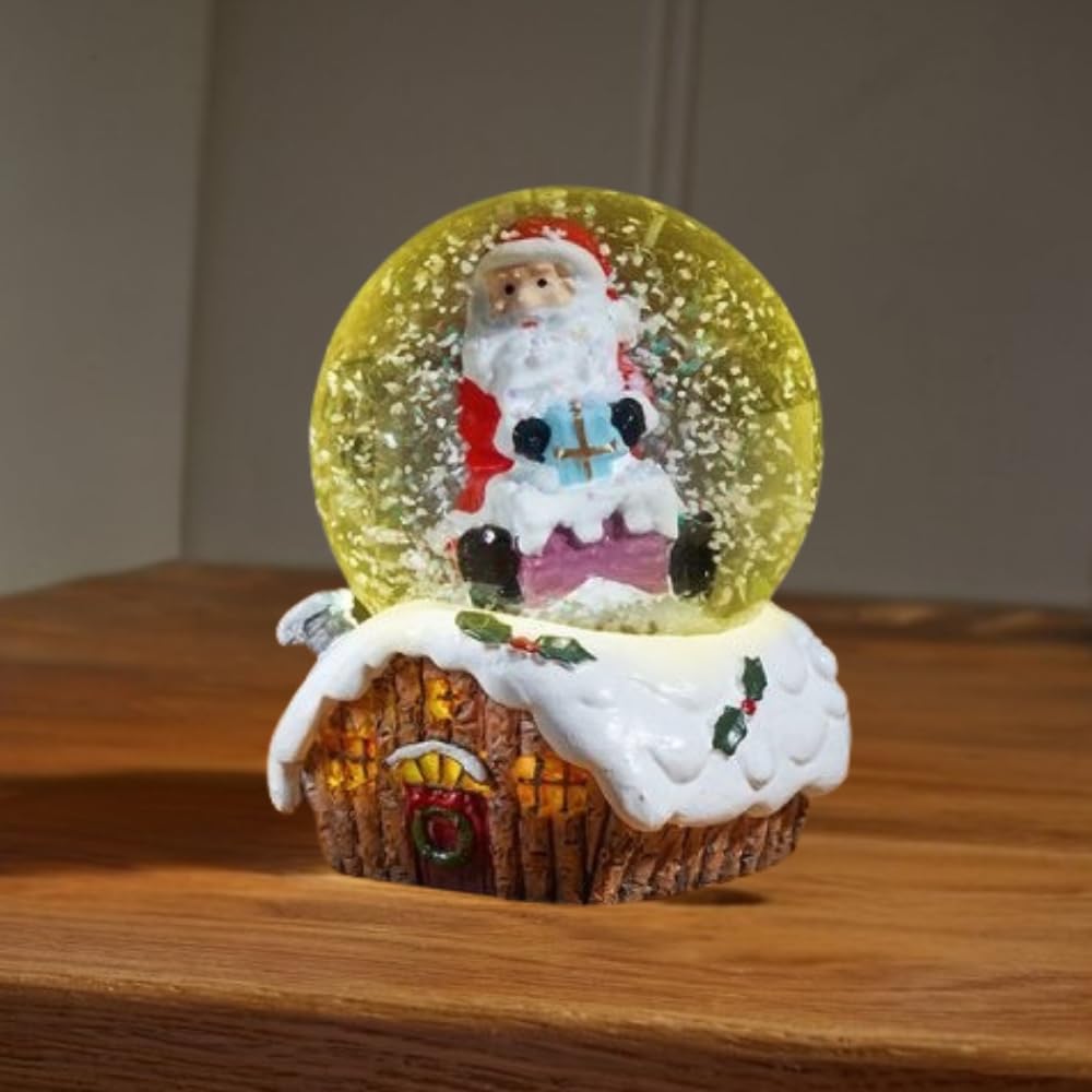 Marco Paul Interiors Santa Marco Paul Light Up Christmas Snow Globe Battery Operated 9Cm Snow Shaker With Colour Changing Leds Novelty Xmas Ornament For Window & Tabletop Home Display