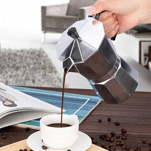 Miniatura 2 de CHUNCIN - Cafetera italiana de aluminio, cafetera de café expreso, olla moka para estufa eléctrica, 6 tazas (color  9 tazas)