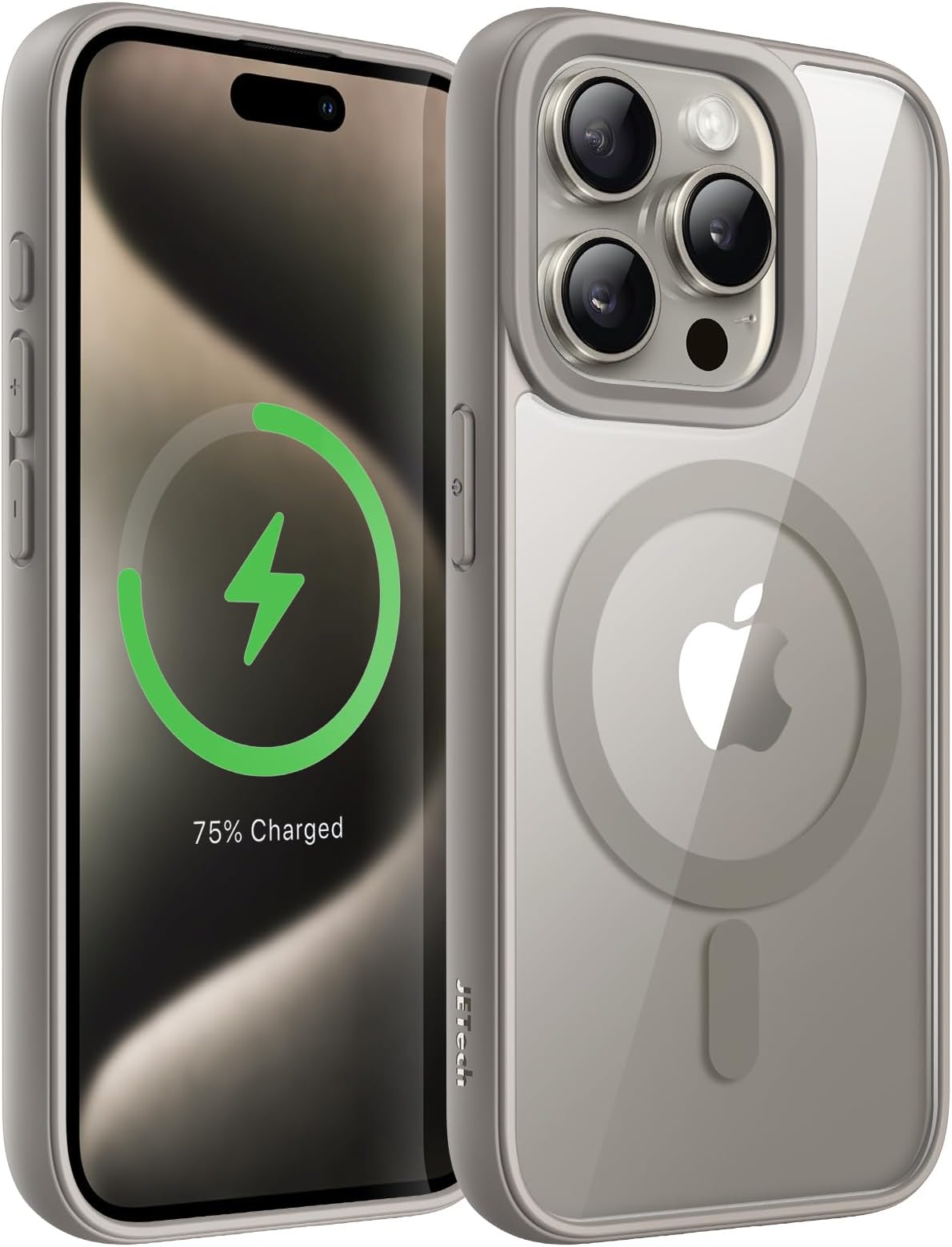 JETech Magnetic Case for iPhone 15 Pro Max 6.7-Inch Compatible with MagSafe, Shockproof Phone Bumper Cover, Solid Color Matte TPU Frame, Anti-Scratch Clear Back (Natural Titanium)