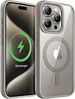JETech Capa Magnética para iPhone 15 Pro Max 6,7 Polegadas Compatível com MagSafe, Case Protetora, Moldura de TPU Fosco, Capinha Parte Traseira Transparente Antiarranhões (Titânio Natural)