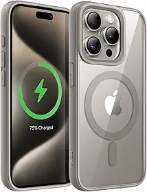JETech Capa Magnética para iPhone 15 Pro Max 6,7 Polegadas Compatível com MagSafe, Case Protetora, Moldura de TPU Fosco, Capinha Parte Traseira Transparente Antiarranhões (Titânio Natural)