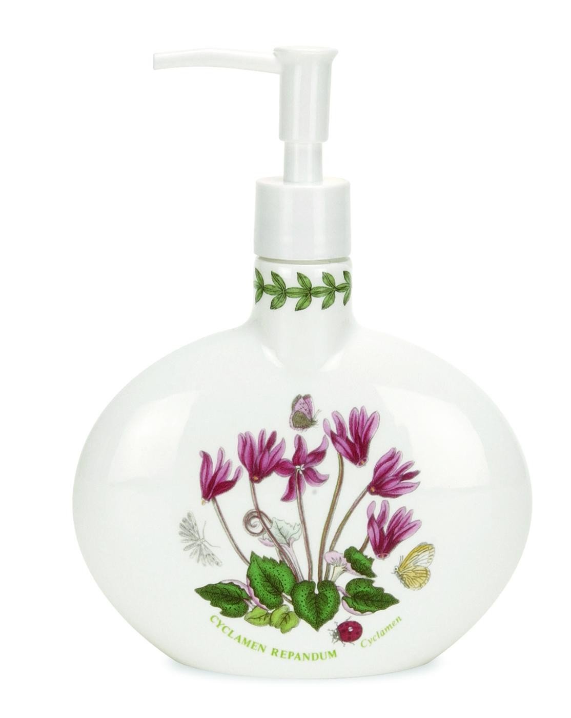 Botanic Garden Soap Dispenser, Cyclamen Motif - 7.5" Fine Earthenware with Chip-Resistant Glaze - Stylish & Functional for Bathroom or Kitchen Use - Made in England