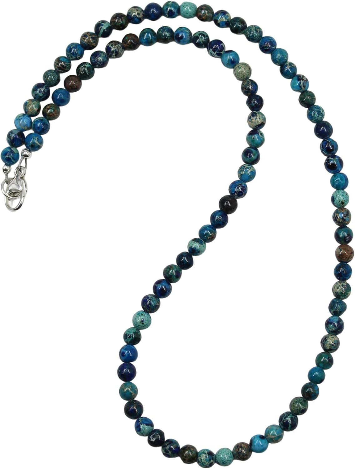 Handmade 4mm Blue Sea Sediment Jasper Bead Necklace Strand, Small Blue Stone Beaded Necklace