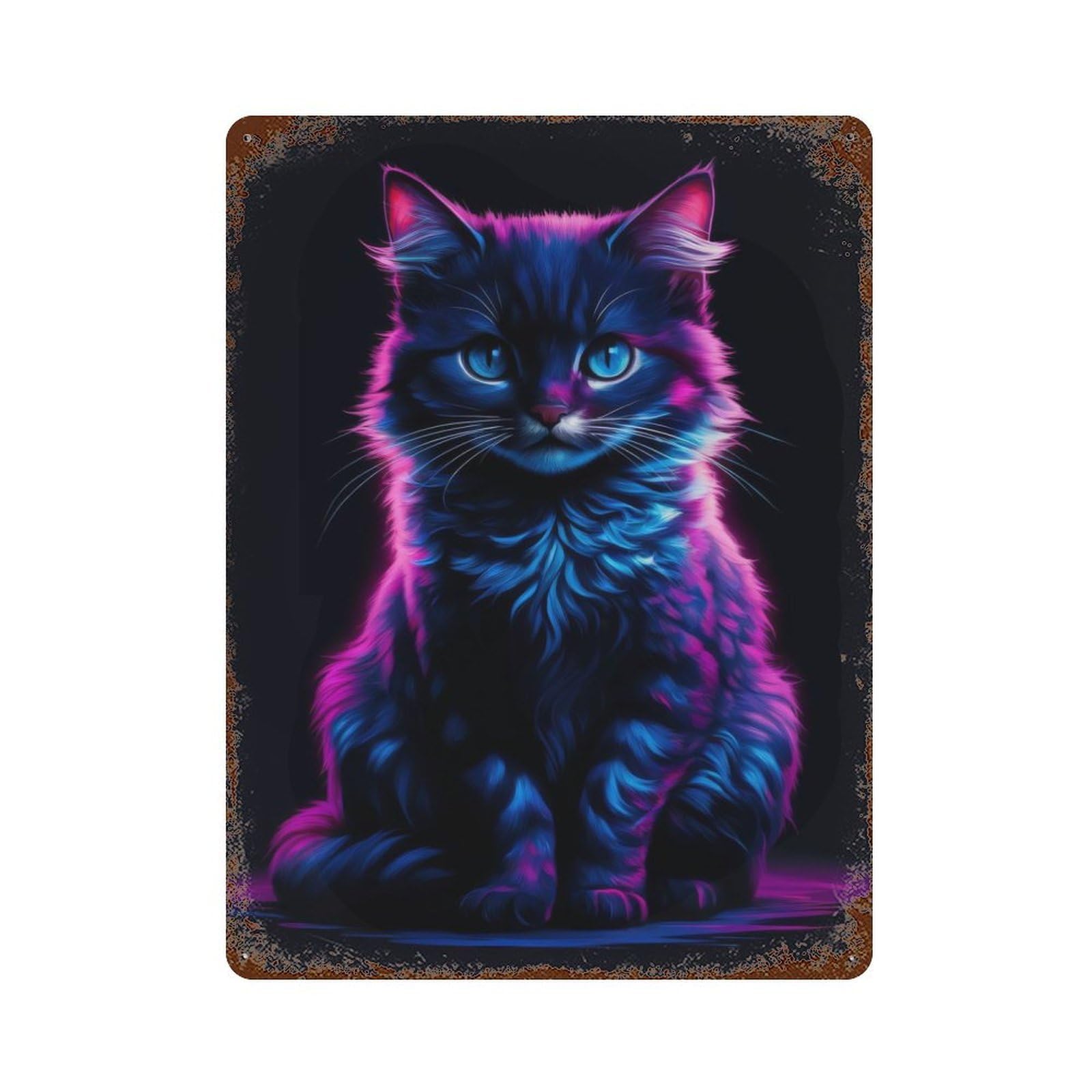 Cat Neon 15.7"x11.8" Rusty Metal Tin Sign, Novelty Wall Decor for Cafe, Home Bar And Lounge Decor