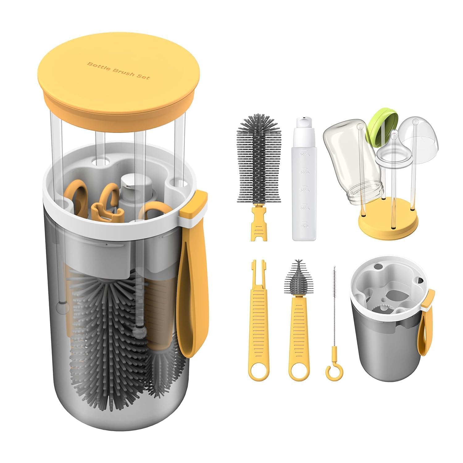 6 in 1 Travel Baby Bottle Cleaning Kit with Extendable Liquid Silicone Bottle Brush Nipple Brush,Straw Brush,Bottle Brush Milk Bottle Washer for Water Bottles Tumblers Thermos Cup-picture-16