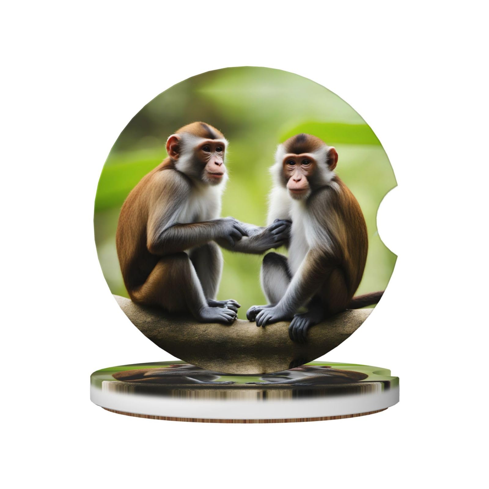 Ceramic Car Coasters 2 Pcs Durable and Stylish Waterproof Anti-slip Perfect Car Accessories Cute Couple Monkey Picture