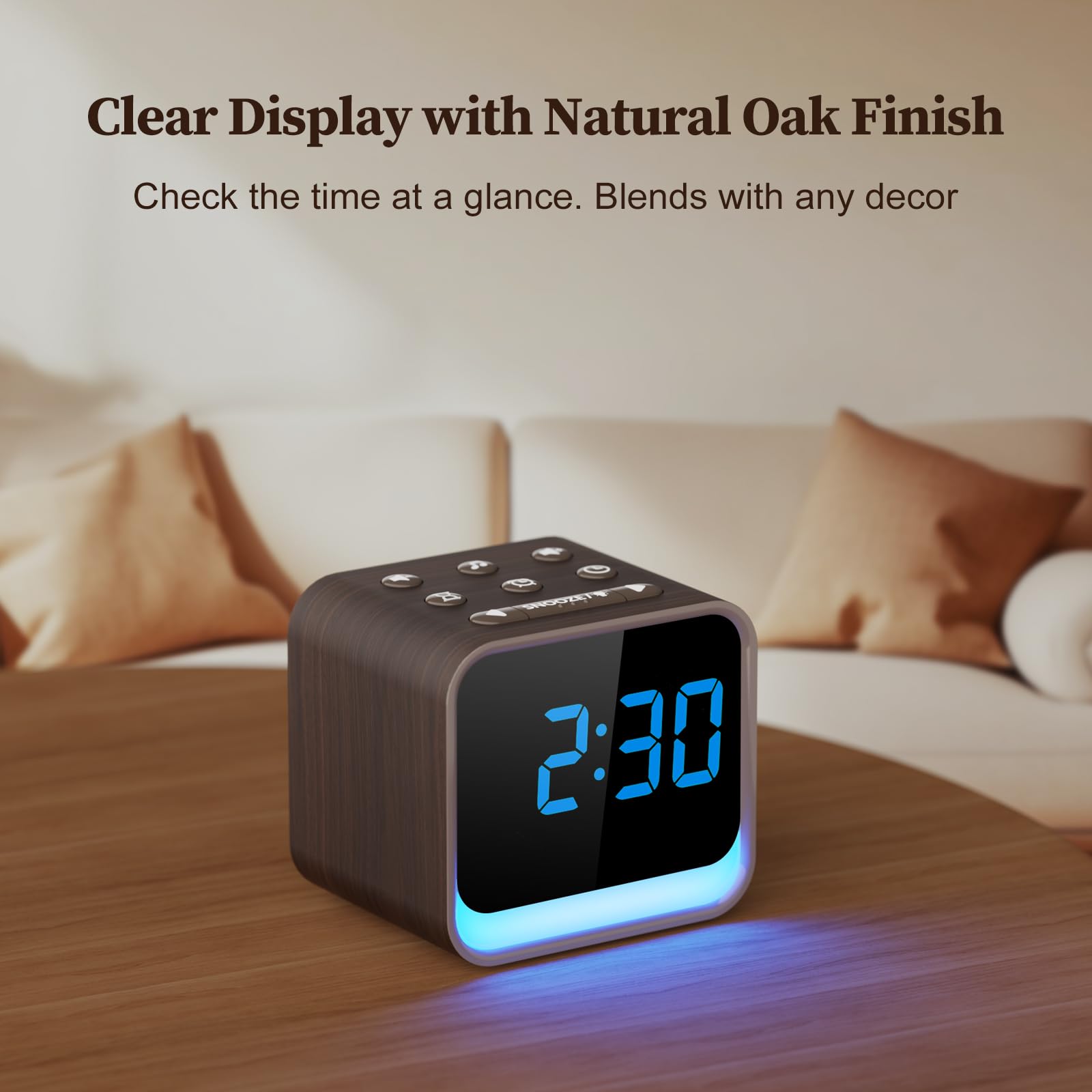 Housbay Holz Sound Machine Wecker für Schlafzimmer - Sanftes Aufwachen mit Vogelgezwitscher, weißes Rauschen zum Schlafen, kleine Digitaluhr für telefonfreie Routine - Walnussholz