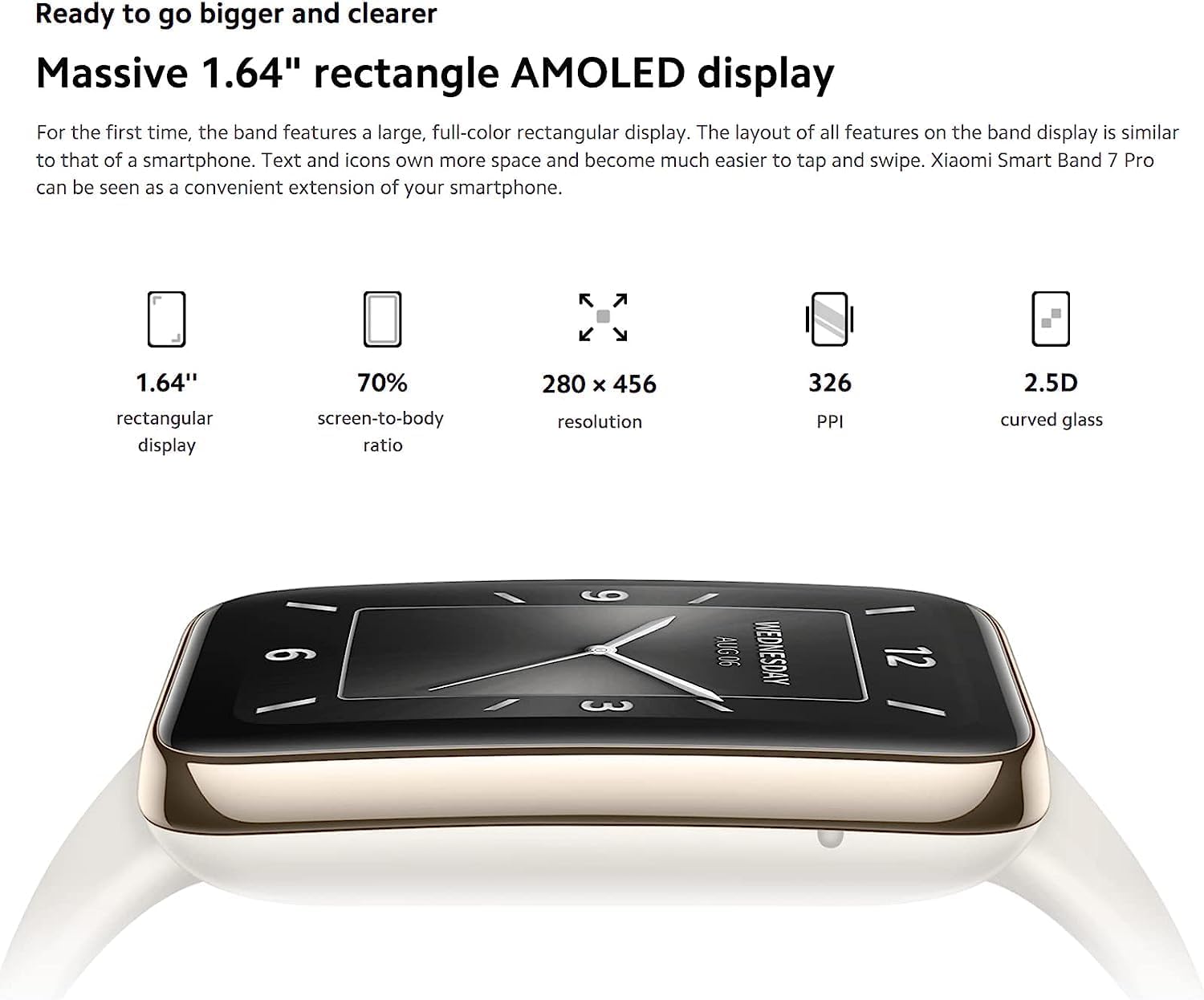 Detailed view of Xiaomi Mi Band 7 Pro's 1.64 inch AMOLED display specifications