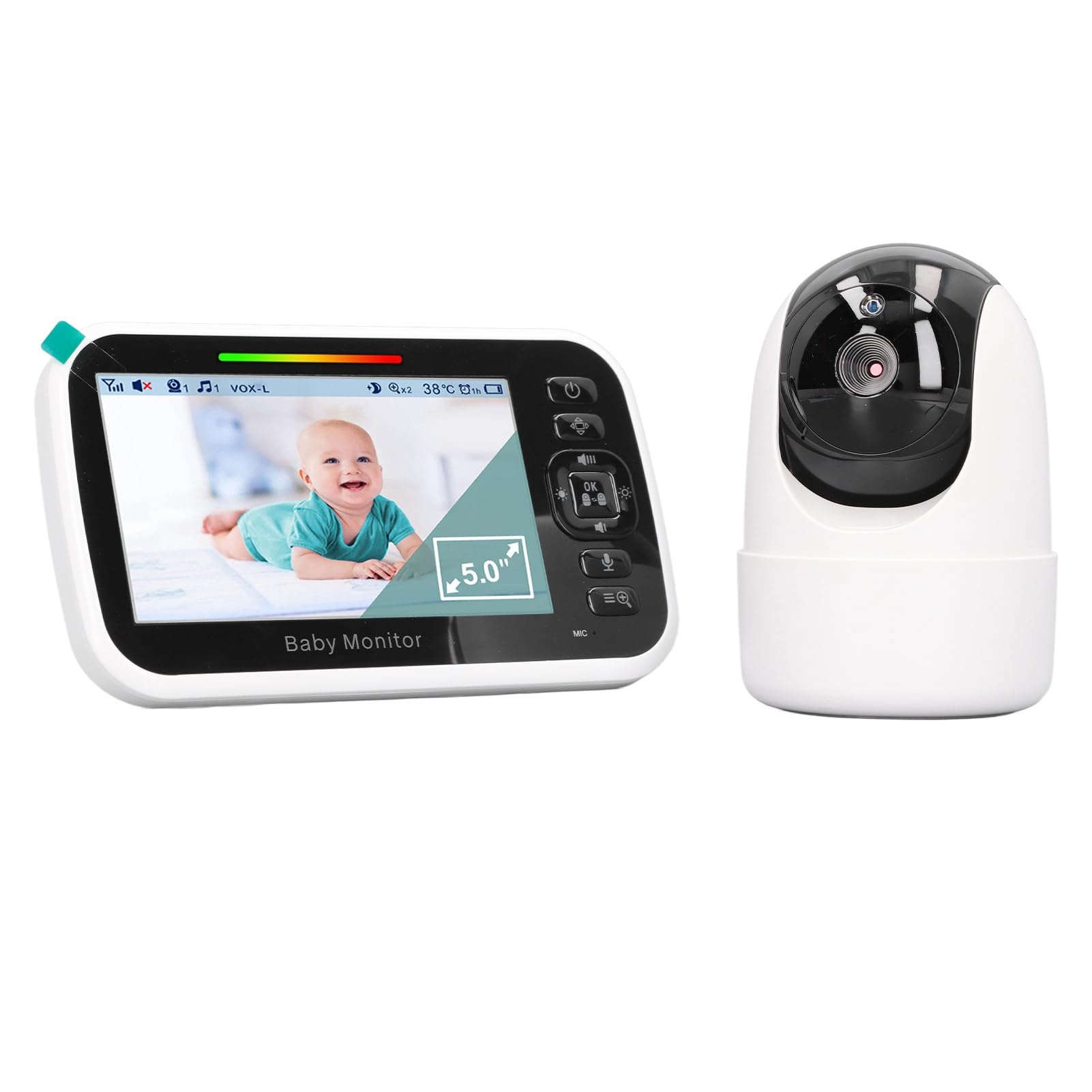 Niania, 5-calowy Bezprzewodowy Wyświetlacz LCD, Kamera Wideo dla Dzieci, Noktowizor Dwukierunkowa Sala Rozmów Kołysanki Monitorowanie Temperatury Wewnętrzny Monitor (Wtyczka UE)