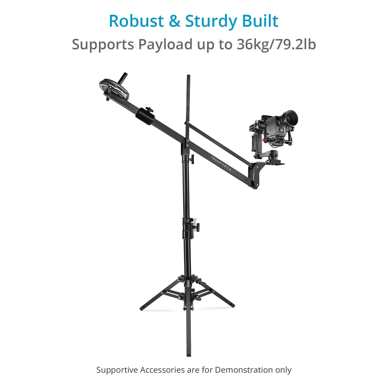 PROAIM 44-Zoll Kamera-Slider-Stativ mit Junior-Pin, 36 kg | Höhenverstellbar 63–112 cm; Stahl-/Alu-Zweistufendesign; 79 cm Standfläche mit 2 Nivellierbeinen.