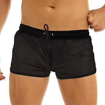 JanJean Mens Sheer See Through Drawstring Shorts Casual Boxer Shorts Trunks Swimwear Beachwear