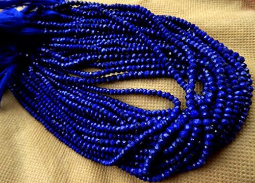13 inch natural beads strand of 4-4.5mm faceted rondelle afghan lapis lazuli gemstone beads for DIY jewelry - necklace, bracelet, earring, ring.