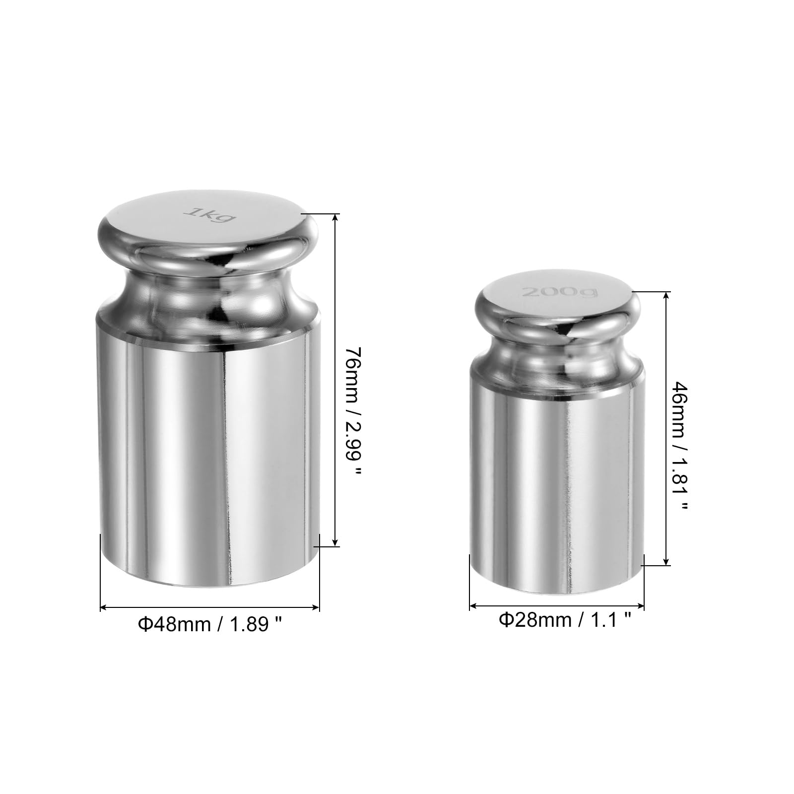 QUARKZMAN 2pz Set di Pesi di Calibrazione 200g 1kg M1 Acciaio Cromato di Precisione per Bilance Digitali