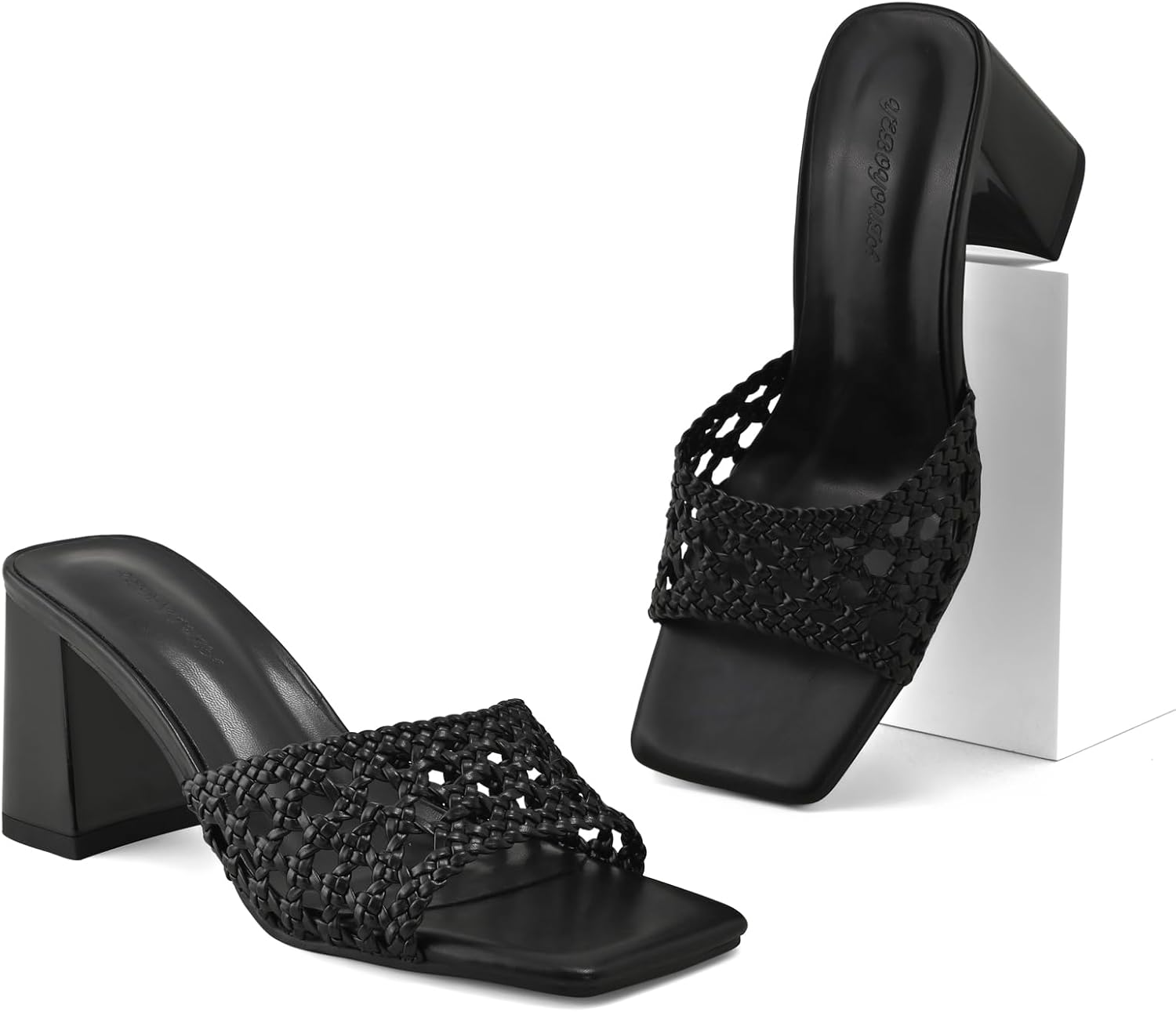 Braided Chunky Heels for Women Slip On Mesh Mules Summer Sandals Square Toe Party Wedding Dress Pumps Shoes - Image 7