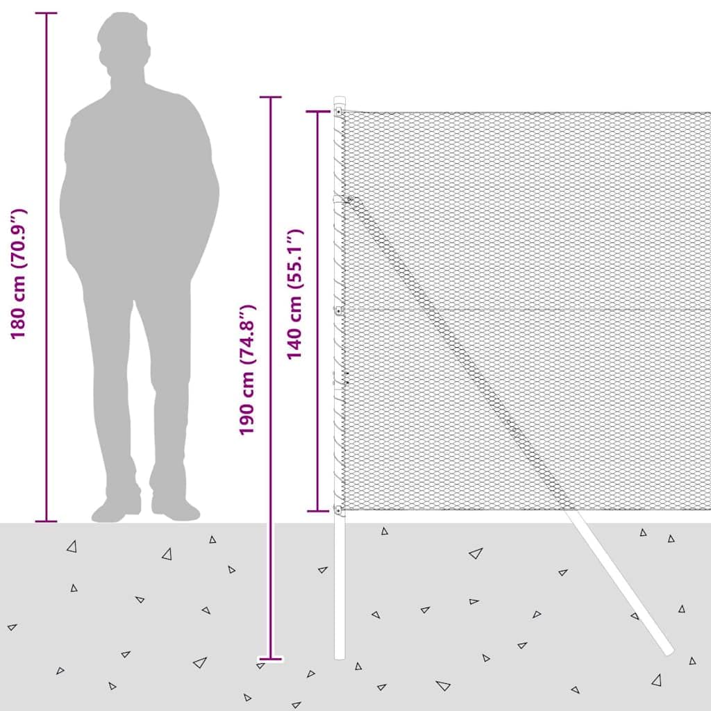 Recinzione in acciaio zincato, 25 x 1,4 m, con 11 pali, motivo a rete, resistente alle intemperie, resistente alla corrosione, per giardino, terrazza, cortile e delimitazione di terreni