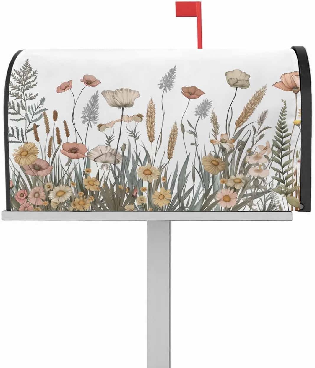 Botanical Fall Mailbox Covers Magnetic Standard Size,Farmhouse Autumn Floral Wildflower Plant Herb Decorative Post Letter Numbers Box Decoration Covers Small Accessories for Garden Yard Outdoor Décor