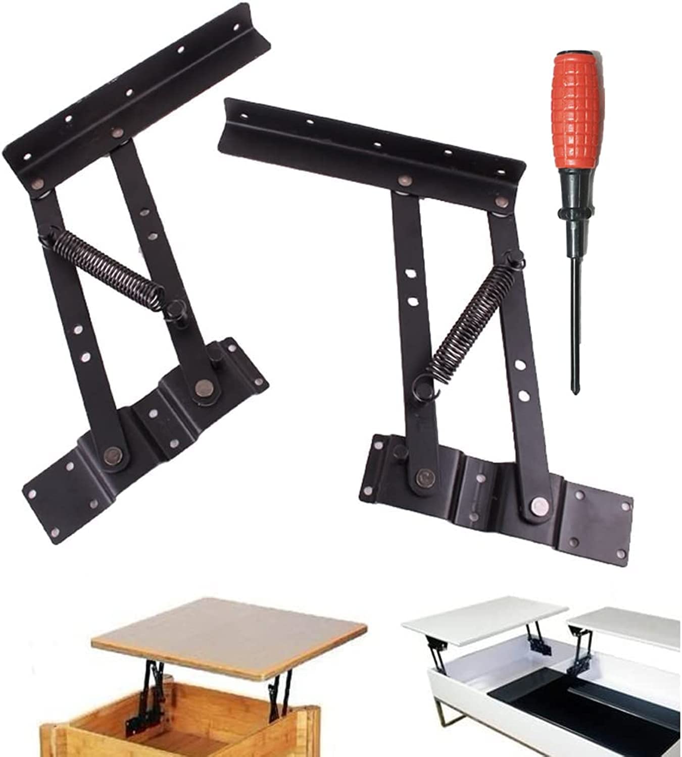 VintFun® 2pcs Folding Lift up Top Coffee Table Lifting Frame Desk Mechanism Hardware Fitting Hinge Spring Standing Rack Hinge Rack Bracket