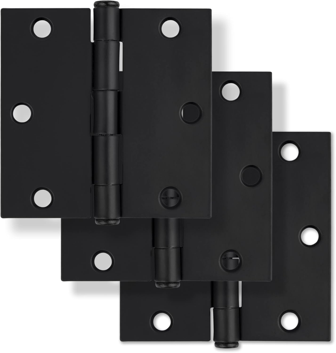 Miseno MDH3523 3-1/2 x 3-1/2 Plain Bearing Square Corner Door Hinge - Pack of 3 - Matte Black