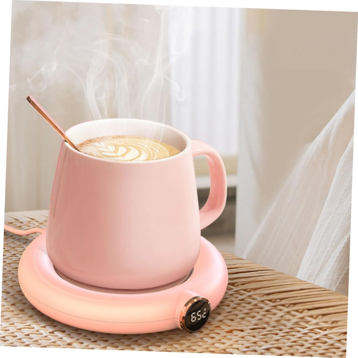 SOLUSTRE USB Coffee Mug Warmer Mat Level Temperature Control Auto Shut-Off Safety Feature Pink Insulation Cup Heater for Office Home Dorm Travel Beverage Heating