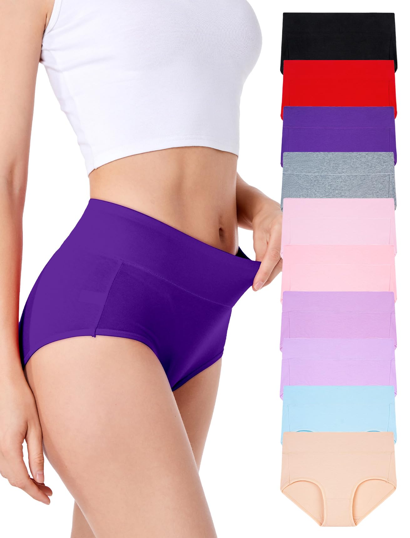 HAVVIS Mutandine da donna in cotone a vita alta per il controllo della pancia in cotone jacquard rosa mutandine da donna multipack
