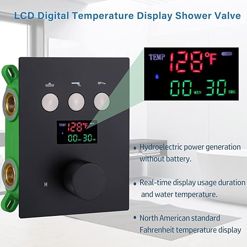 Miniatura 4 de Sistema de ducha negro mate de 12 pulgadas, juego completo de grifo de ducha montado en la pared, sistema de ducha de cuerpo completo con chorros