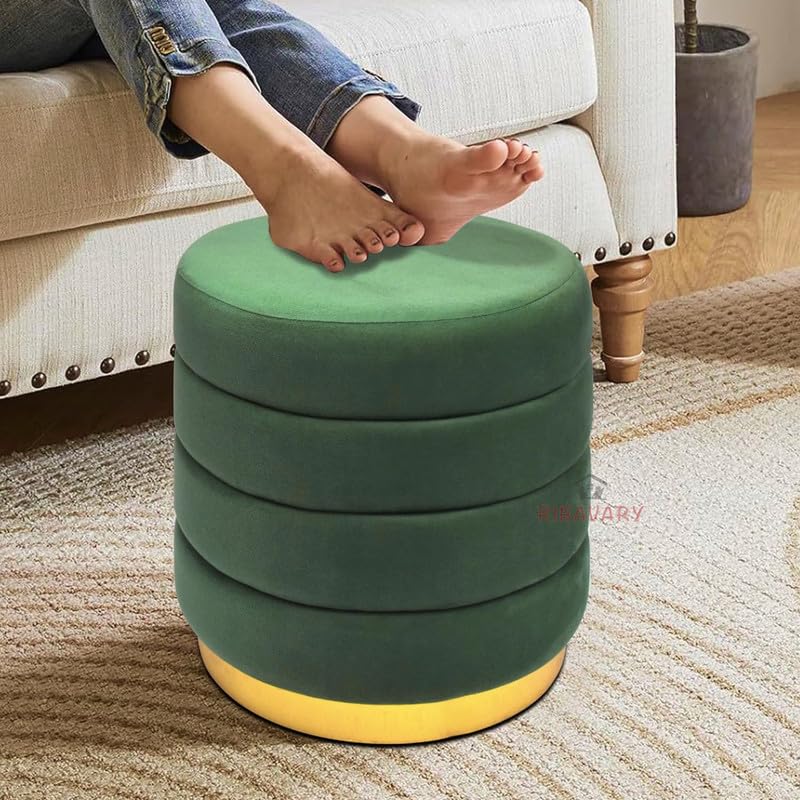 WOODEN WORLD Handmade Ottoman Pouffe with Lining Silayi Work | Without Storage | Soft Cushion Top Footrest-image-21