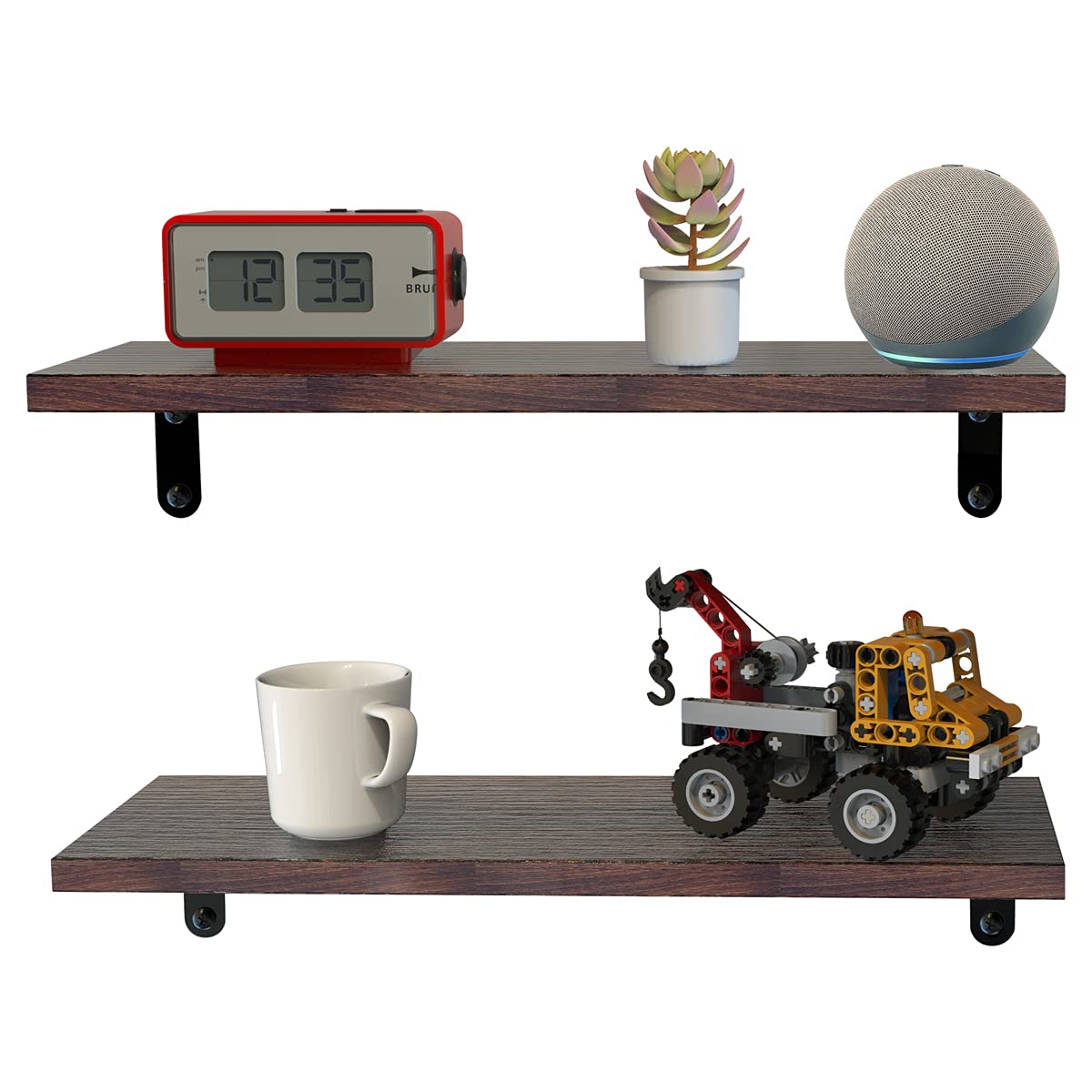 Hoopoton Floating Shelves Wall Mounted Set of 2, Display Shelves ,Rustic Wood Wall Storage Shelves for Bedroom, Living Room, Bathroom, Kitchen