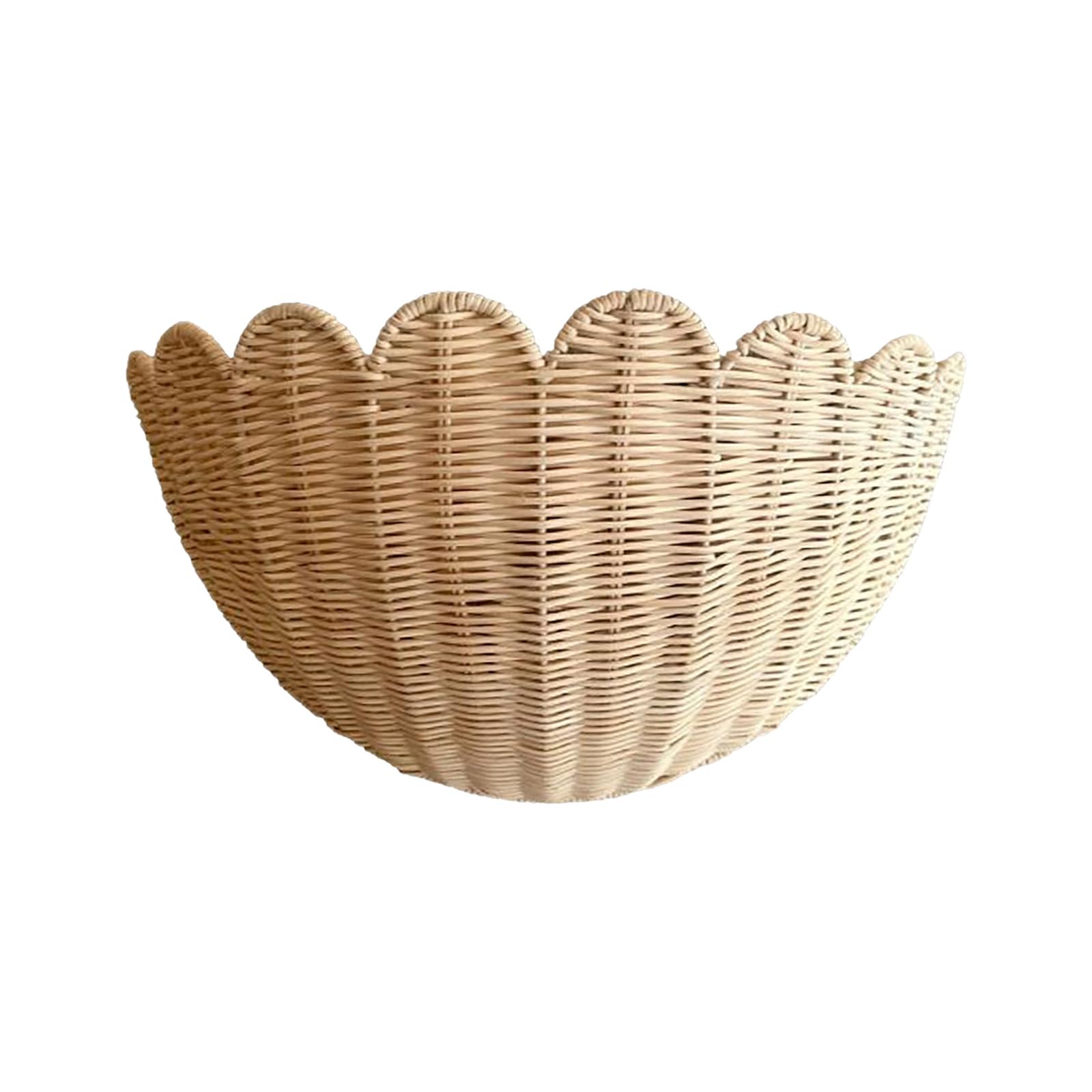 Scalloped Wall Basket Wicker, Rustic Wall Hanging Woven Basket for Fruit/Vegetable/Plant/Toiletries in Kitchen/Bathroom/Living Room/Nursery Decor, 14x6x8 Inch, 1pc