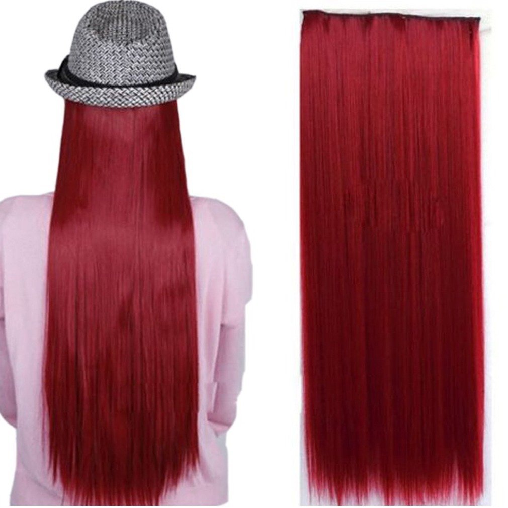 S-noilite Trendy 24"/26" Straight Curly 3/4 Full Head One Piece 5clips Clip in Hair Extensions Long Poplar Style for Women Gifts 22colors(26"-straight,dark Red)