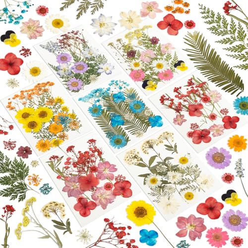 Image of 203 Pcs Dried Pressed Flowers for Resin Crafts, Real Natural Pressed Flowers and Leaves Kit Butterfly Stickers Vacuum Sealed Dry Flowers for DIY Epoxy Resin Jewelry Molds, Candle Soap Making, Nail Art