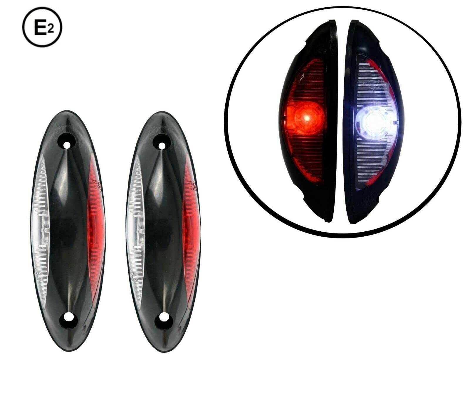 J/J 2x Fanale Luce Ingombro Bianco Rosso 24V Caravan Roulotte Camion Carrello Van Fuoristrada Suv