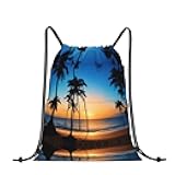 JIAGLINDE Hawaii Beach Print Water-Resistant Fitness Drawstring Bag,Men Women Outdoor Sport Backpack Yoga Bag,With Zipper.