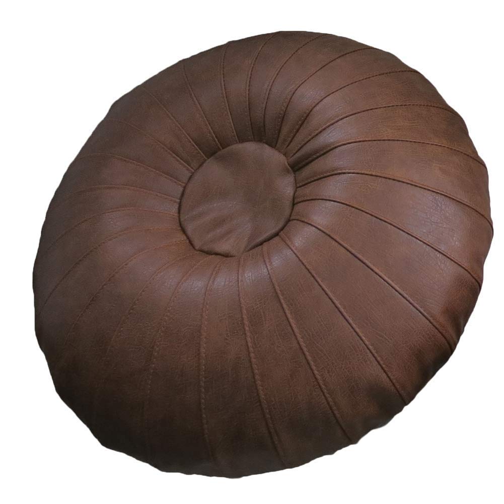 Tabouret pouf souple simili cuir et repose-pieds salon tan 65x25cm