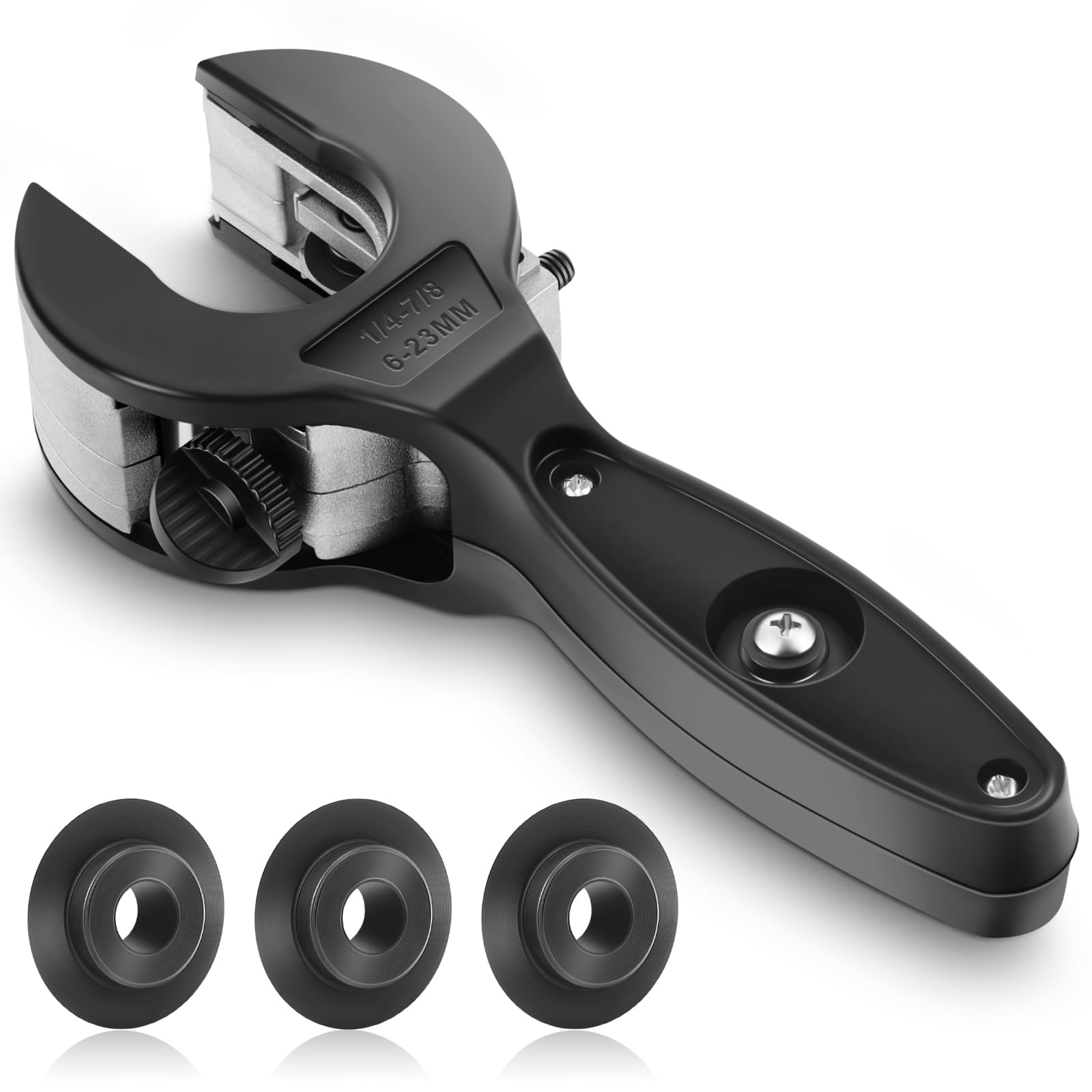 Lanties Ratcheting Tubing Cutter, Pipe Cutter Tool 1/4" to 7/8", One-hand Fast Tubing Cutting Tool with 3 Pcs Replacement Blade for Cutting PVC Copper