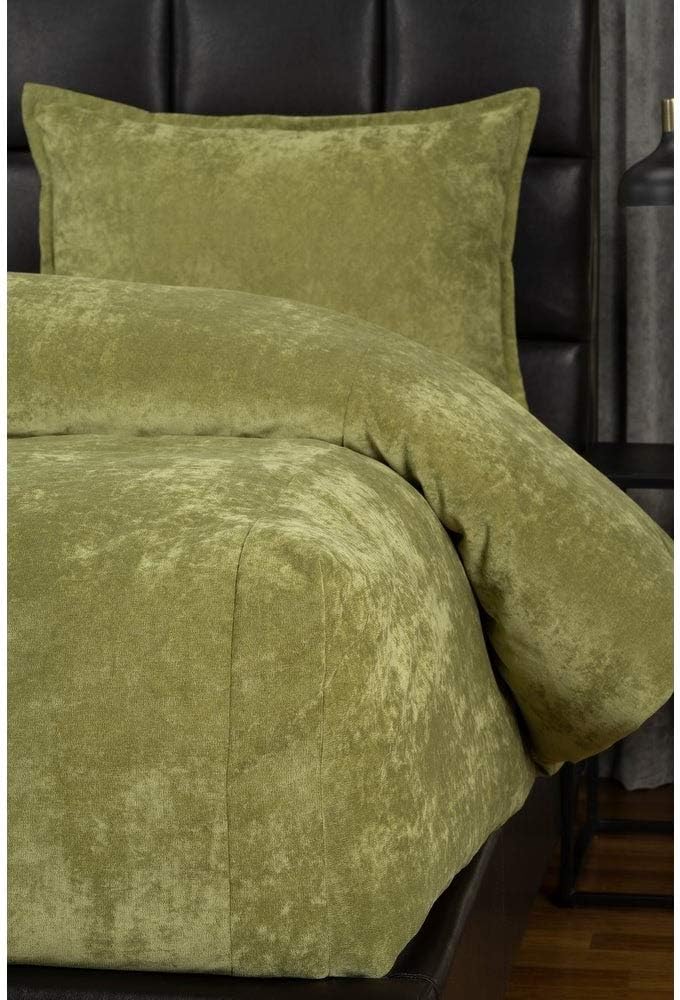 3 Piece Mid-Century Modern Bedcap Velvet Comforter Set Queen Size, Luxurious Softest Smooth Down Alternative Solid Color Olive Green Comforter Set, Contemporary Ultra Cozy Plush Farmhouse Bedding Set