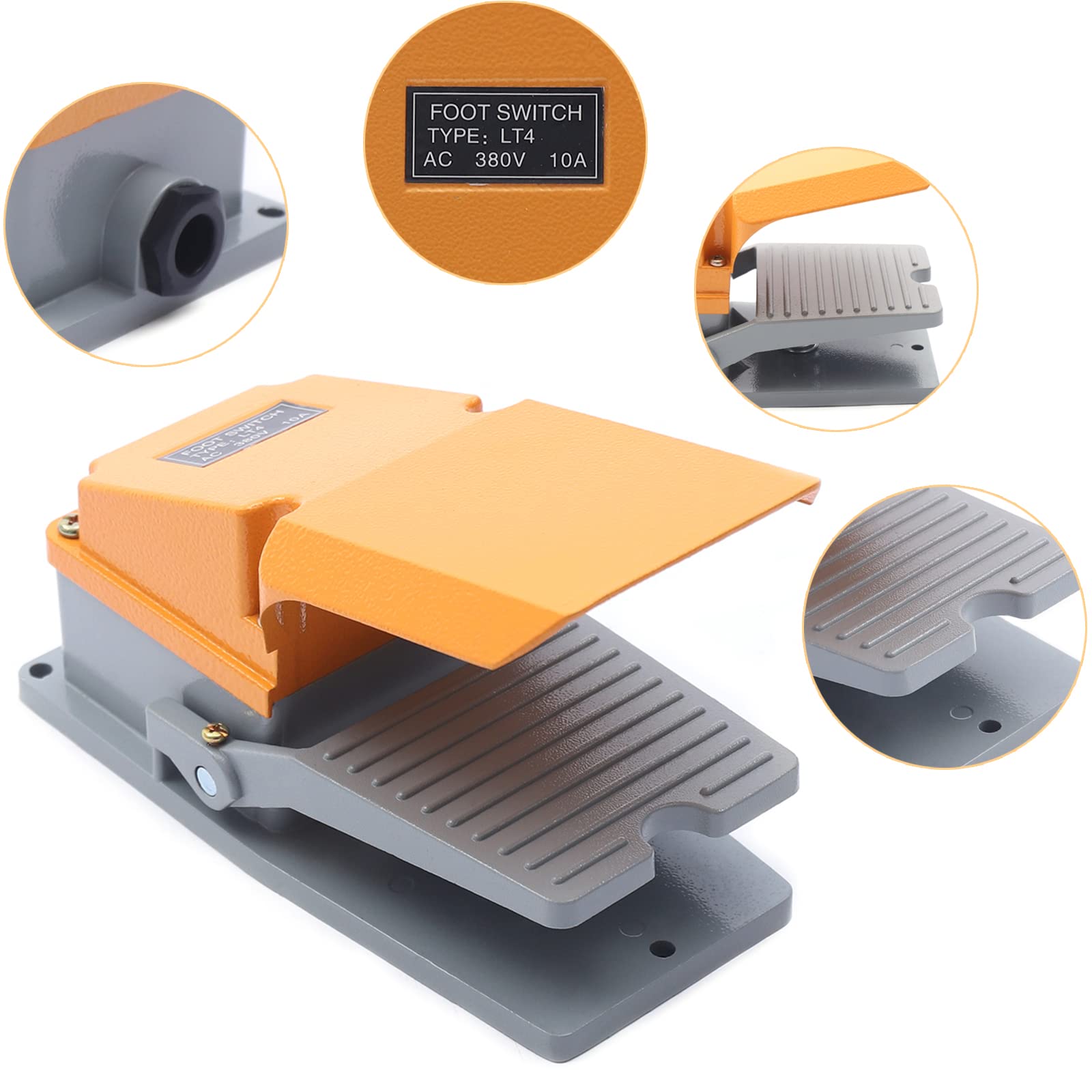 TFS-LT4 - Interruptor de pedal industrial de metal, color naranja y gris