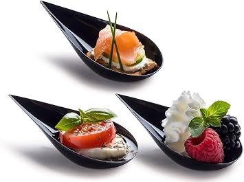 Zappy - 100 Black 4 inches Plastic Tear Drop Appetizer Spoon Tasting Spoons Asian Spoon Dessert Dish Tear Drop Serving Cup Horderves Plates Mini Appetizer Plates Appetizer Bowls Disposable Dishes