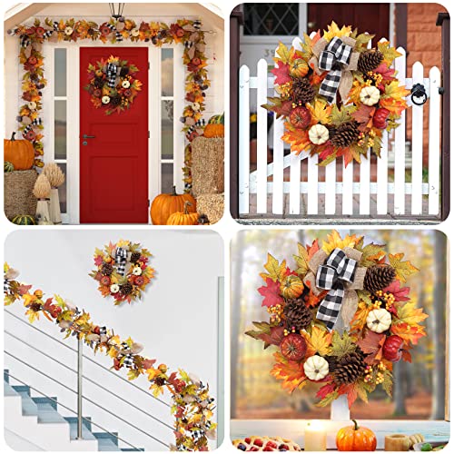 Adeeing Thanksgiving Fall Wreath For Front Door, 20 Inch Autumn Wreath Decoration With Pumpkin, Maple Leaves And Pine Cone For Indoor Outdoor Wall Window Home Decor #TOP6