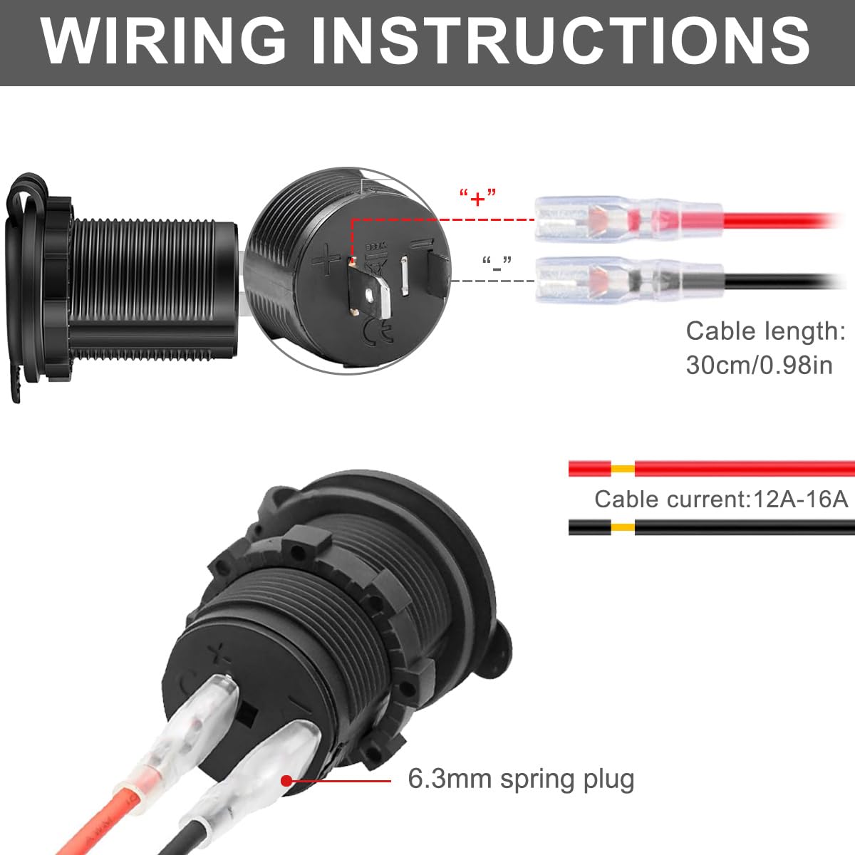 presa accendisigari, sostituzione presa di corrente auto DC 12V, adattatore di presa di corrente impermeabile con cablaggio per auto camion moto - 2pcs