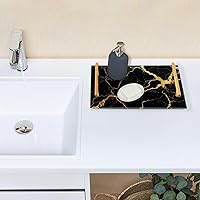 Vista 7 de Bandeja de tocador de mármol negro dorado para mostrador de baño, bandeja rectangular de mármol, bandejas decorativas de cocina, bandejas