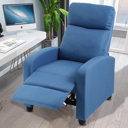 Miniatura 14 de Dkeli Silla reclinable para sala de estar, asiento ancho acolchado, silla reclinable de tela con reposapiés y respaldo, respaldo de ala, moderno,