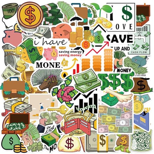 Money Wealth Stickers |50Pcs Dollar Treasure Waterproof Vinyl Decals for Bike Water Bottles Laptop Bicycle Refrigerator Cup Luggage Computer Mobile Phone Skateboard Décor