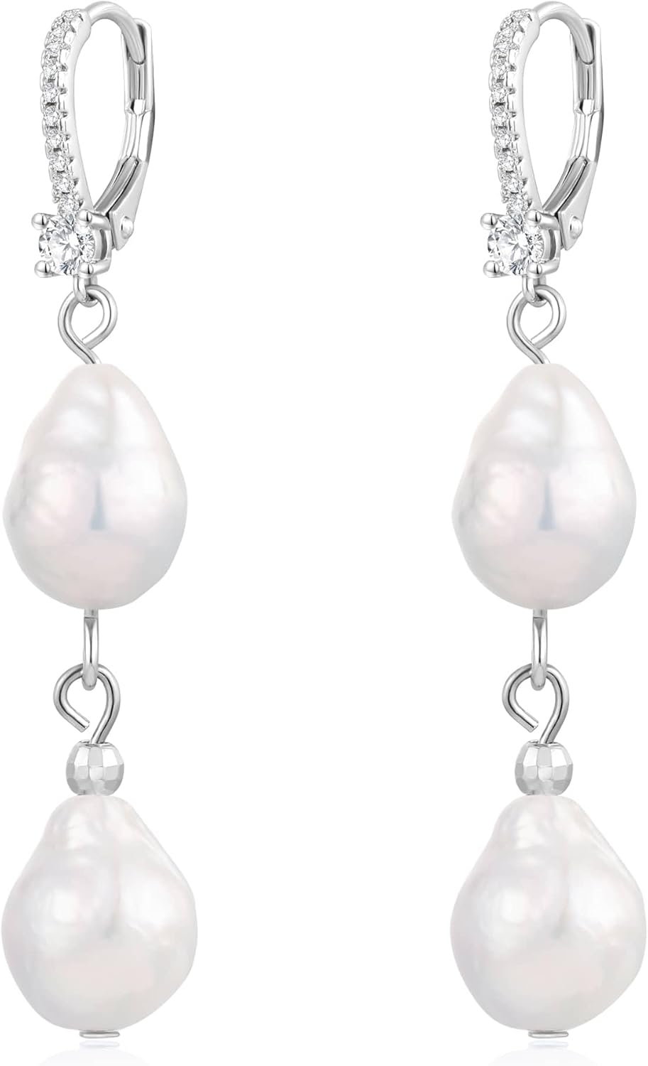 Pearl Drop Earrings White,Purple Baroque Double Big Pearls 11-13mm 925 Sterling Silver Dangle Earrings for Women Leverback Irregular Statement Handmade Jewelry Gift - Image 4
