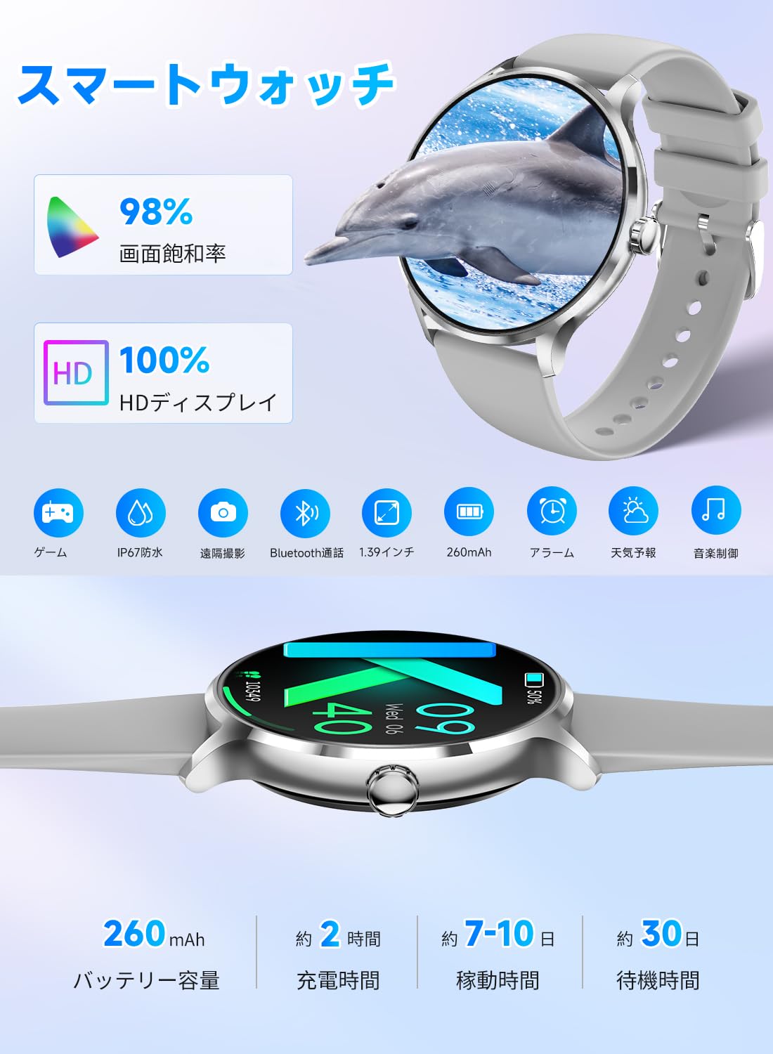 Amazon | 【Amazon.co.jp限定】スマートウォッチ 丸型 iPhone対応
