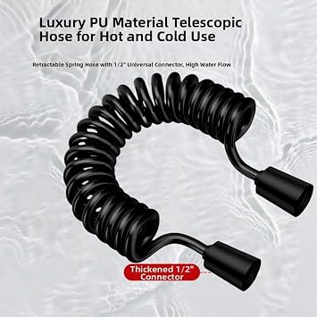 Extendable Telescopic Shower Hose for Bidet Spray, Flexible Spiral Spring Hose with Sealing Gasket, High Flow PU Water Line for Toilet and Faucet, 2m to 7m Length(4meter)