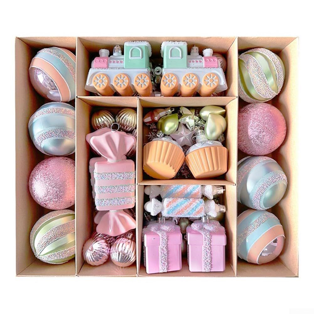 Dekoratives Anhänger-Set mit Macaron-Designs, bezaubernde Weihnachtskugeln mit Süßigkeiten- und Schneeflocken-Formen für Cheer (80 Stück)